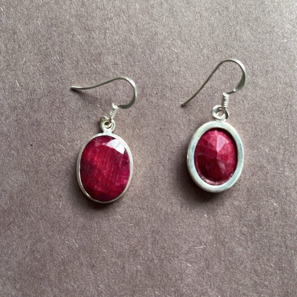 Royal Ruby in Sterling Silver Dangle Earrings - Picture 4 of 5